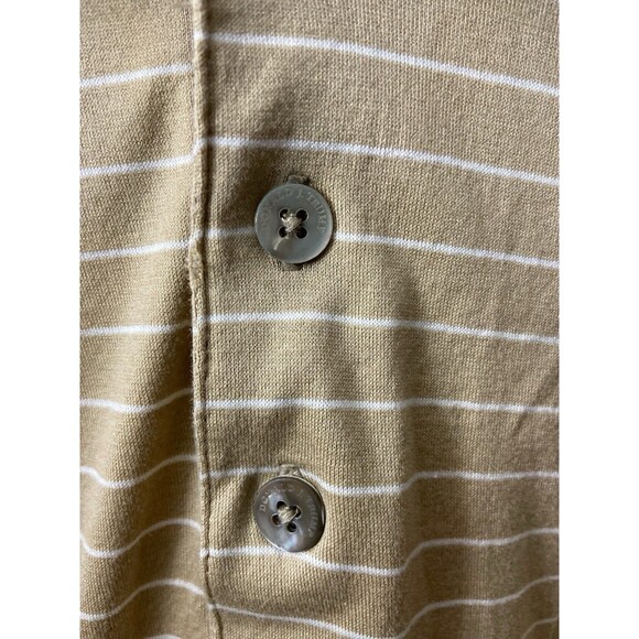 Donald J Trump Polo Shirt Men Large Brown Pima Cotton Long Sleeves Tan Striped - Picture 6 of 7